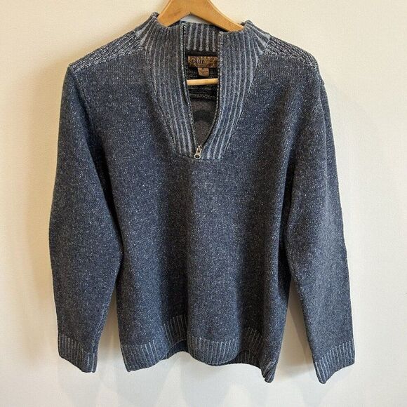 Blue by Pronto Uomo Vintage Sweater 100% Wool Shawl Collar Elbow Patches Size XL - Picture 1 of 9